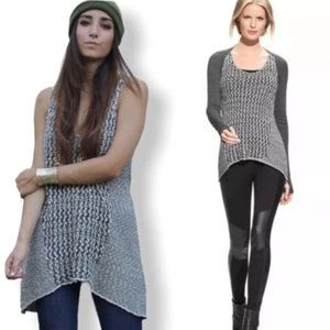 CAbi Texture Knit High Low Tunic Tank Top Black White Size Small